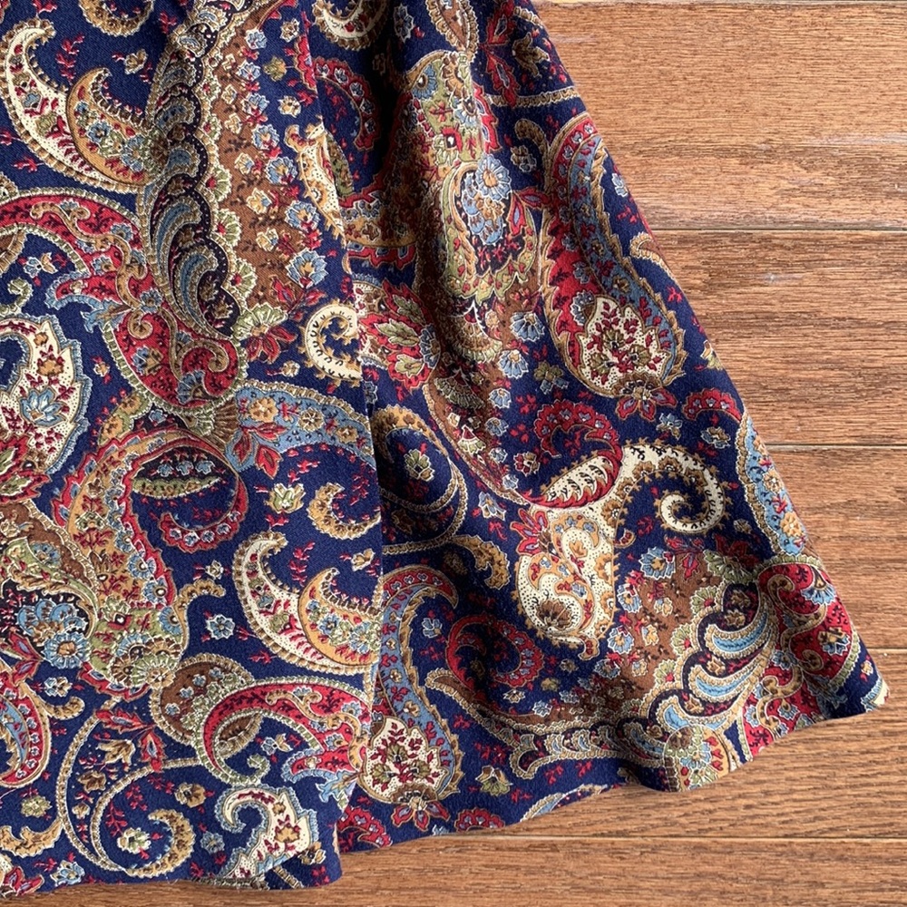 Vintage Wrap Skirt Paisley Print Tan 70s 80s Navy Tan Size Medium - Picture 3 of 9
